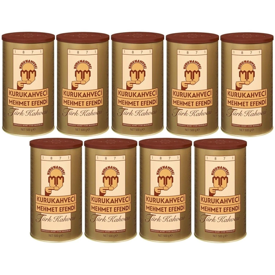 Kurukahveci Mehmet Efendi Turkish Coffee 500g Tin Can (9-Pack Set, Total 4500g) - MALLTURK