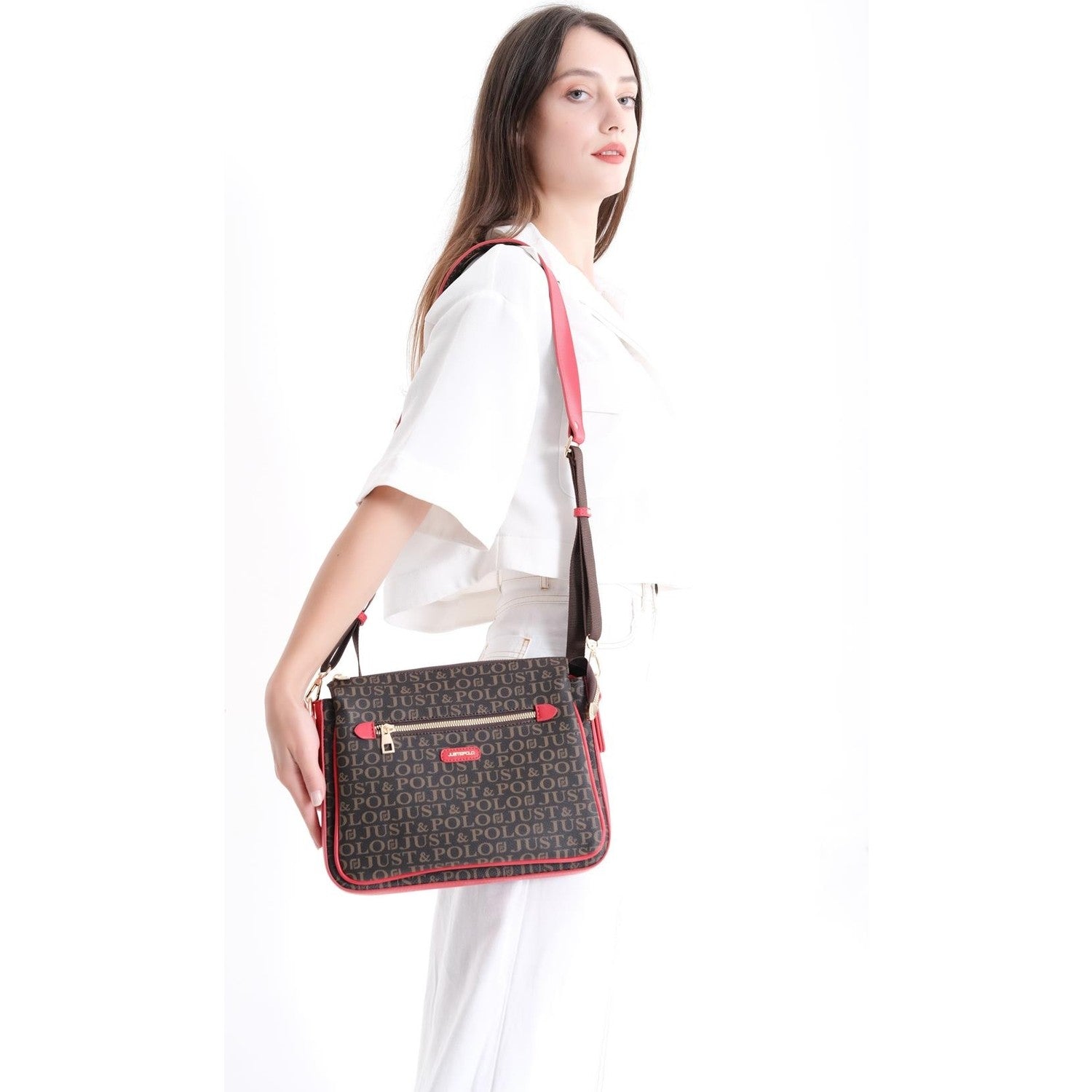 Just Polo Women's Crossbody and Shoulder Bag Brown - Red - MALLTURK
