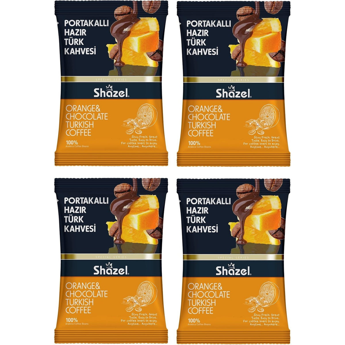 Shazel Orange Flavored instant Turkish Coffee 100 gr 4 Packs - MALLTURK