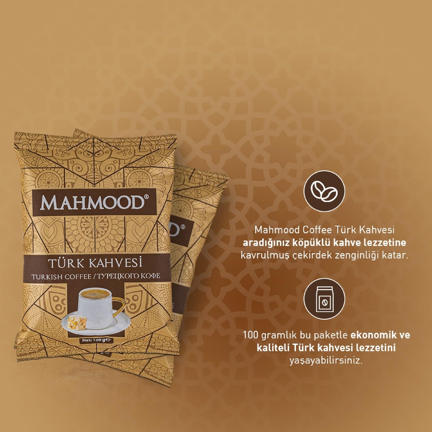 Mahmood Coffee - Medium Roast Turkish Coffee, 100 gr x 3 Packs - MALLTURK