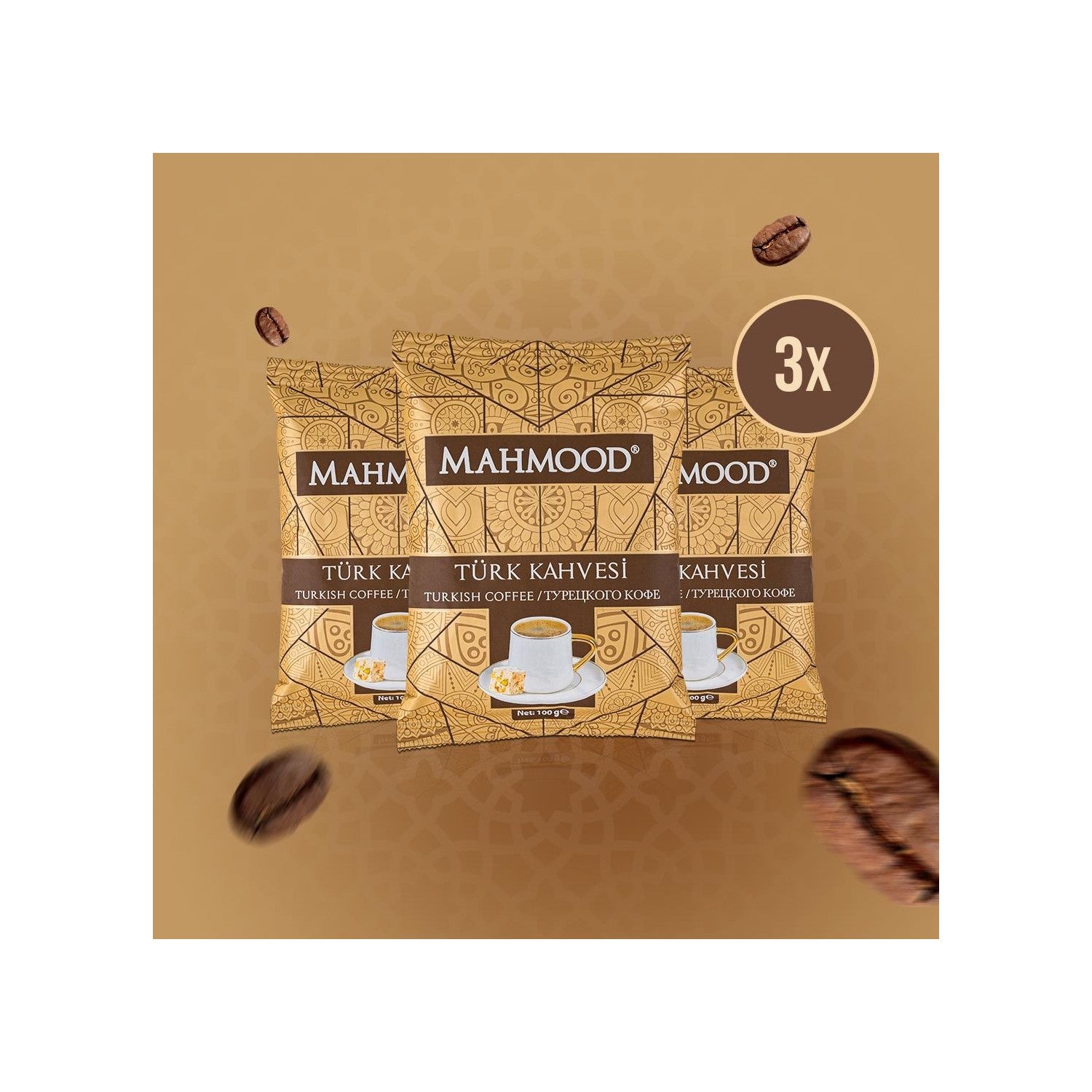 Mahmood Coffee - Medium Roast Turkish Coffee, 100 gr x 3 Packs - MALLTURK