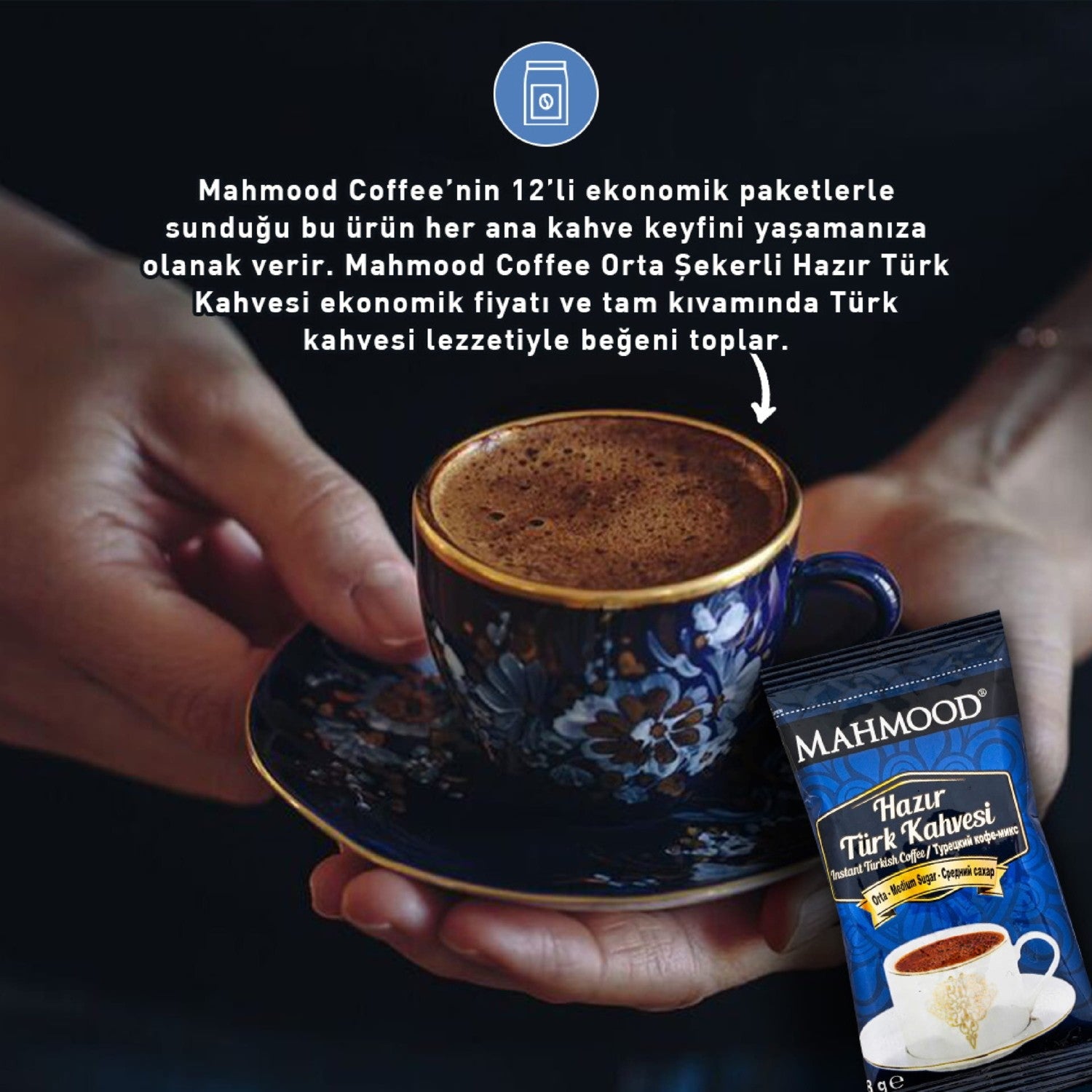Mahmood Coffee Medium Sweet instant Turkish Coffee 12 Packs x 8 gr - MALLTURK