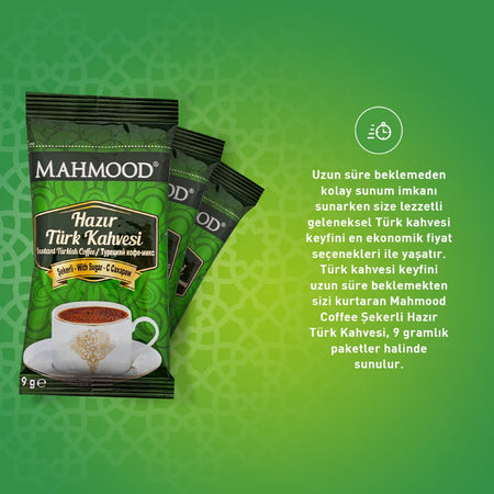 Mahmood Coffee Ready-to-Eat Turkish Coffee with Sugar, 12 Packs x 9 gr - MALLTURK