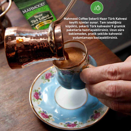 Mahmood Coffee Ready-to-Eat Turkish Coffee with Sugar, 12 Packs x 9 gr - MALLTURK