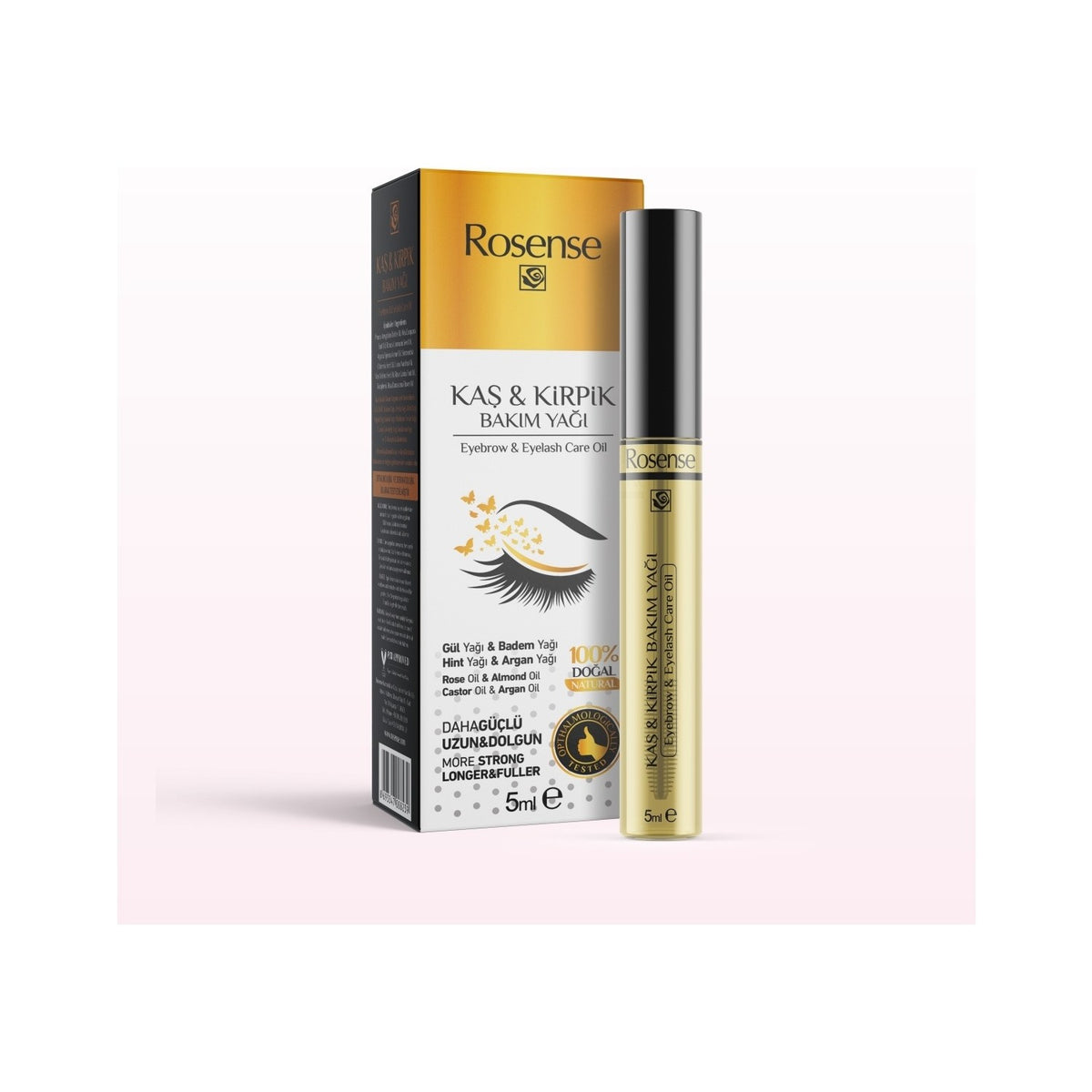Rosense Eyebrow and Eyelash Care Oil 100% Natural 5 ml Strengthening with Rose and Almond Oils - MALLTURK