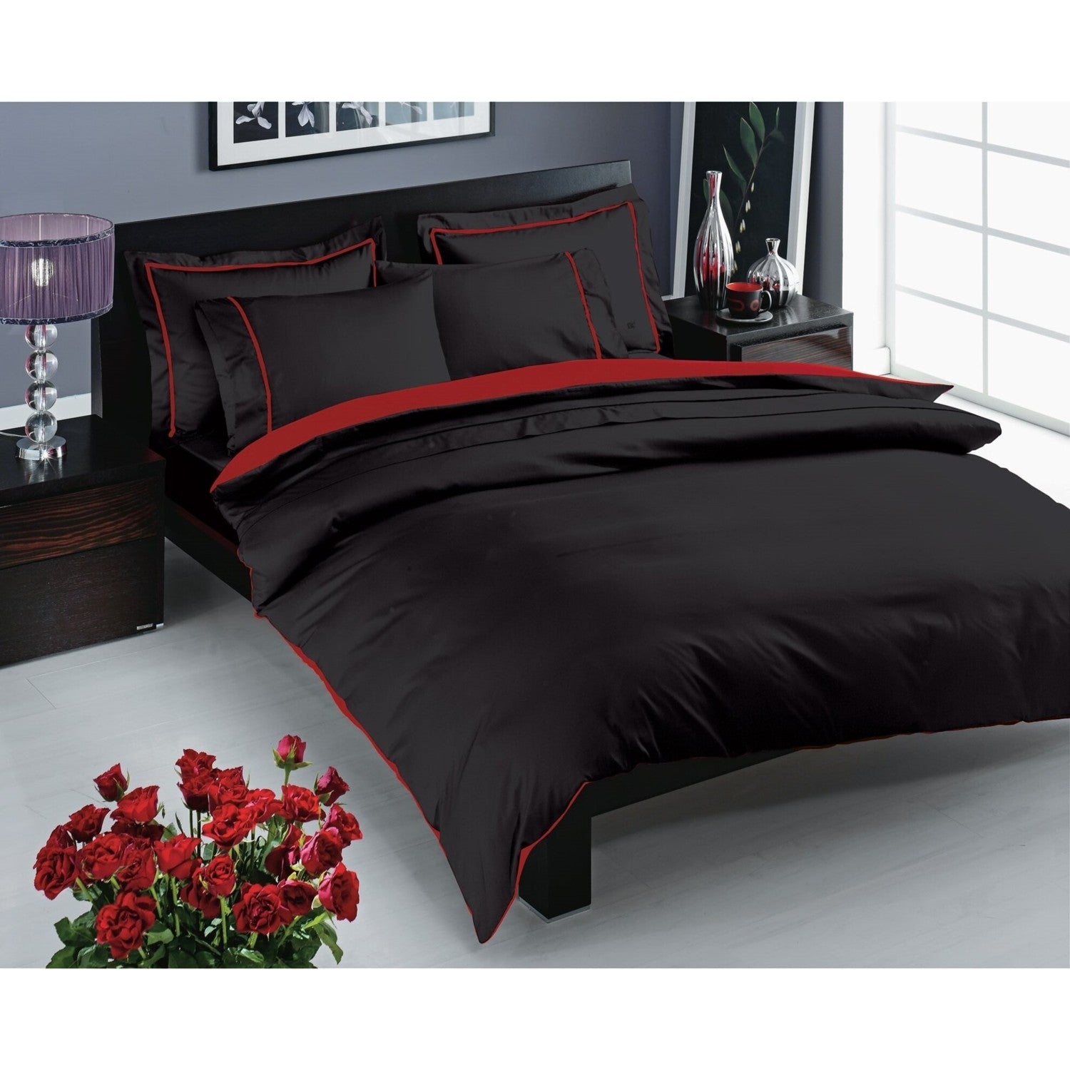 Tac Prestige Sateen Double Duvet Cover Set Black - MALLTURK