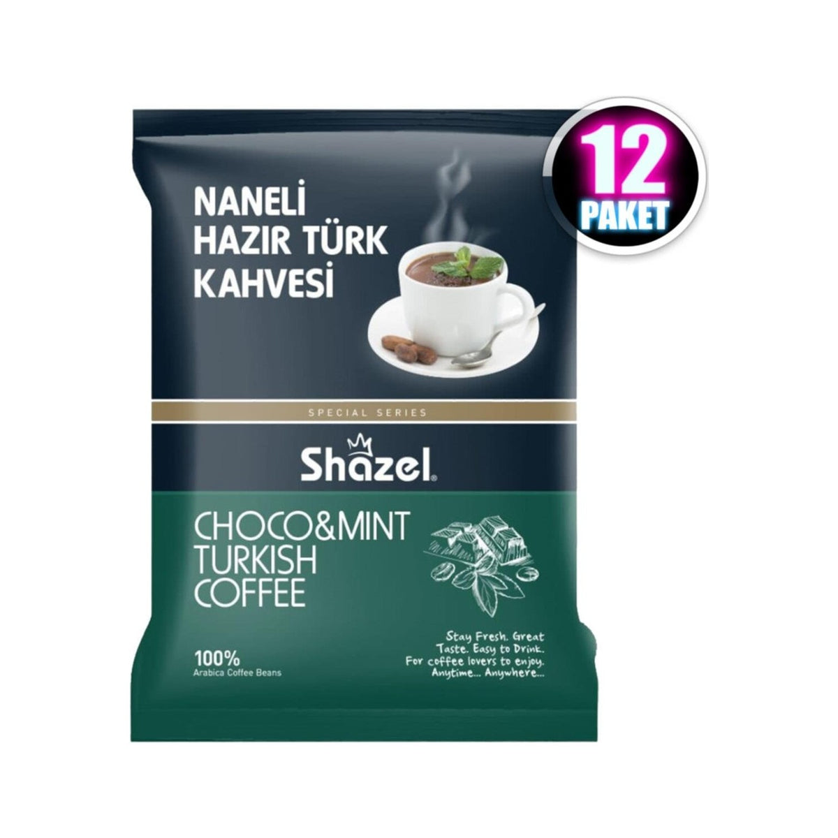 Shazel Mint Flavored instant Turkish Coffee 100 gr 12 Packs - MALLTURK