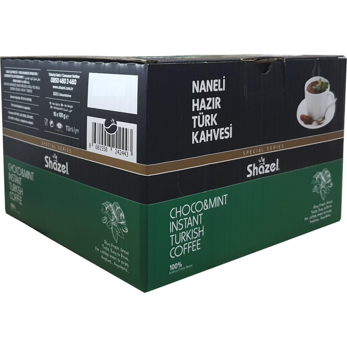 Shazel Mint Flavored instant Turkish Coffee 100 gr 16 Packs - MALLTURK