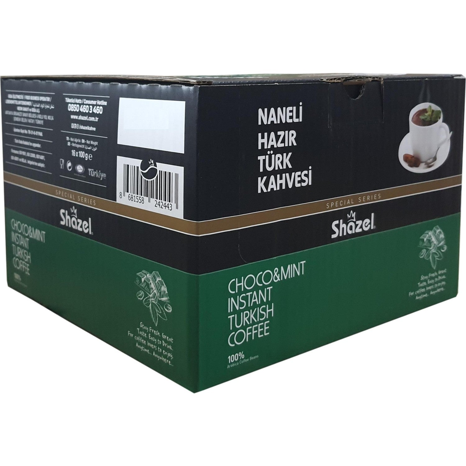 Shazel Mint Flavored instant Turkish Coffee 100 gr 16 Packs - MALLTURK