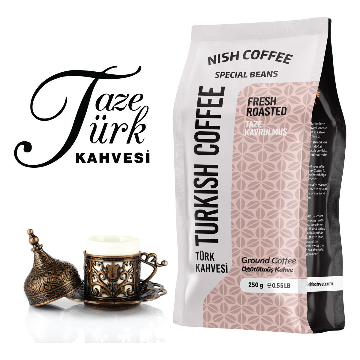 Nish Coffee Turkish Coffee 2 x 250 gr Freshly Roasted Brazilian Flavored Ground Coffee - MALLTURK