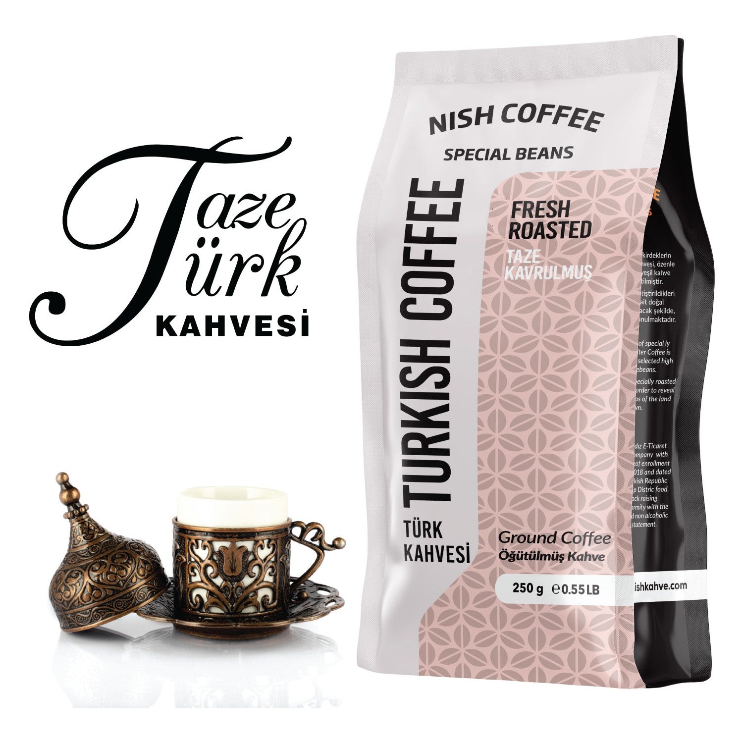 Nish Coffee Turkish Coffee 2 x 250 gr Freshly Roasted Brazilian Flavored Ground Coffee - MALLTURK