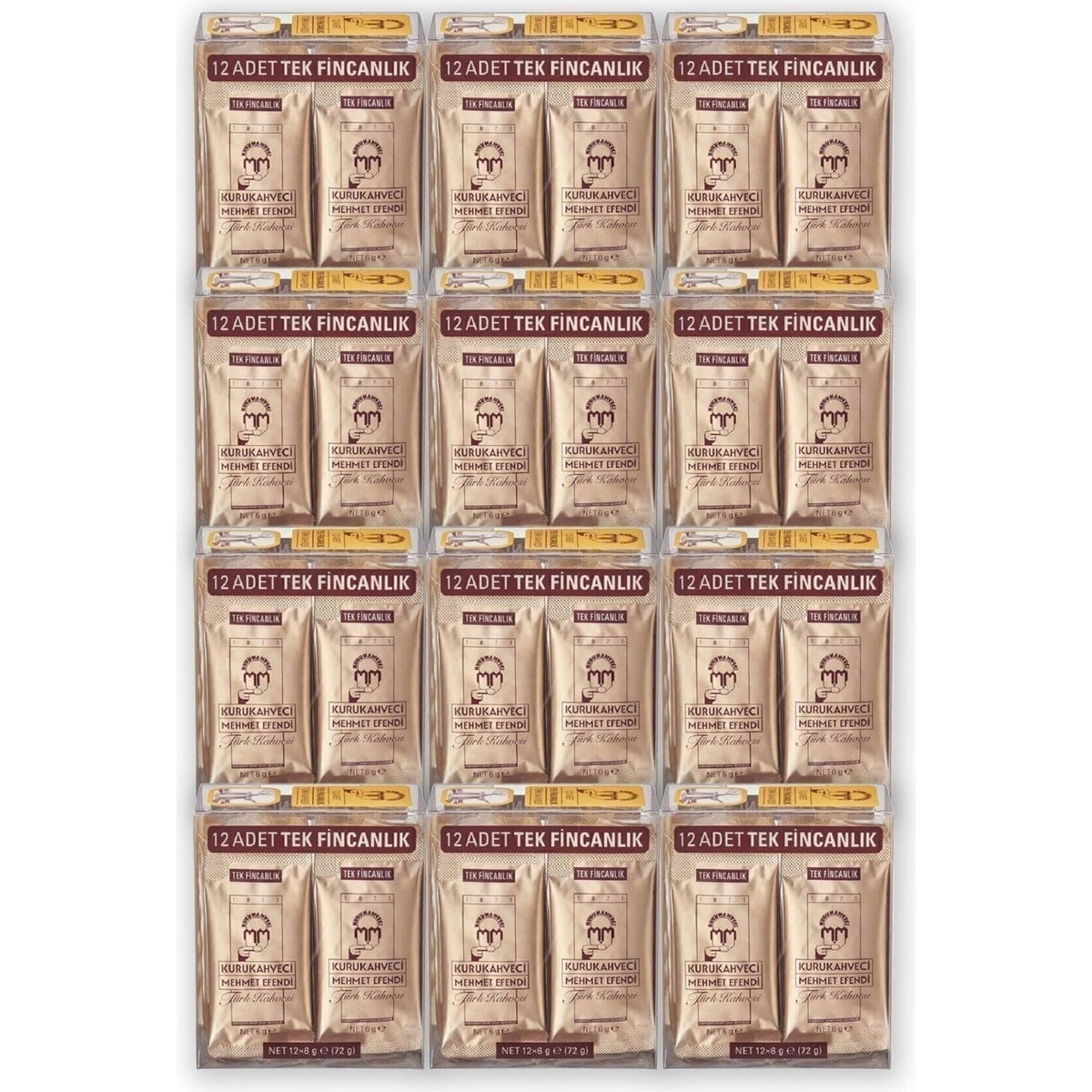 Kurukahveci Mehmet Efendi Turkish Coffee, 12-Pack Single-Serving Foil Packaging, 864g Plain Delicious Coffee - MALLTURK