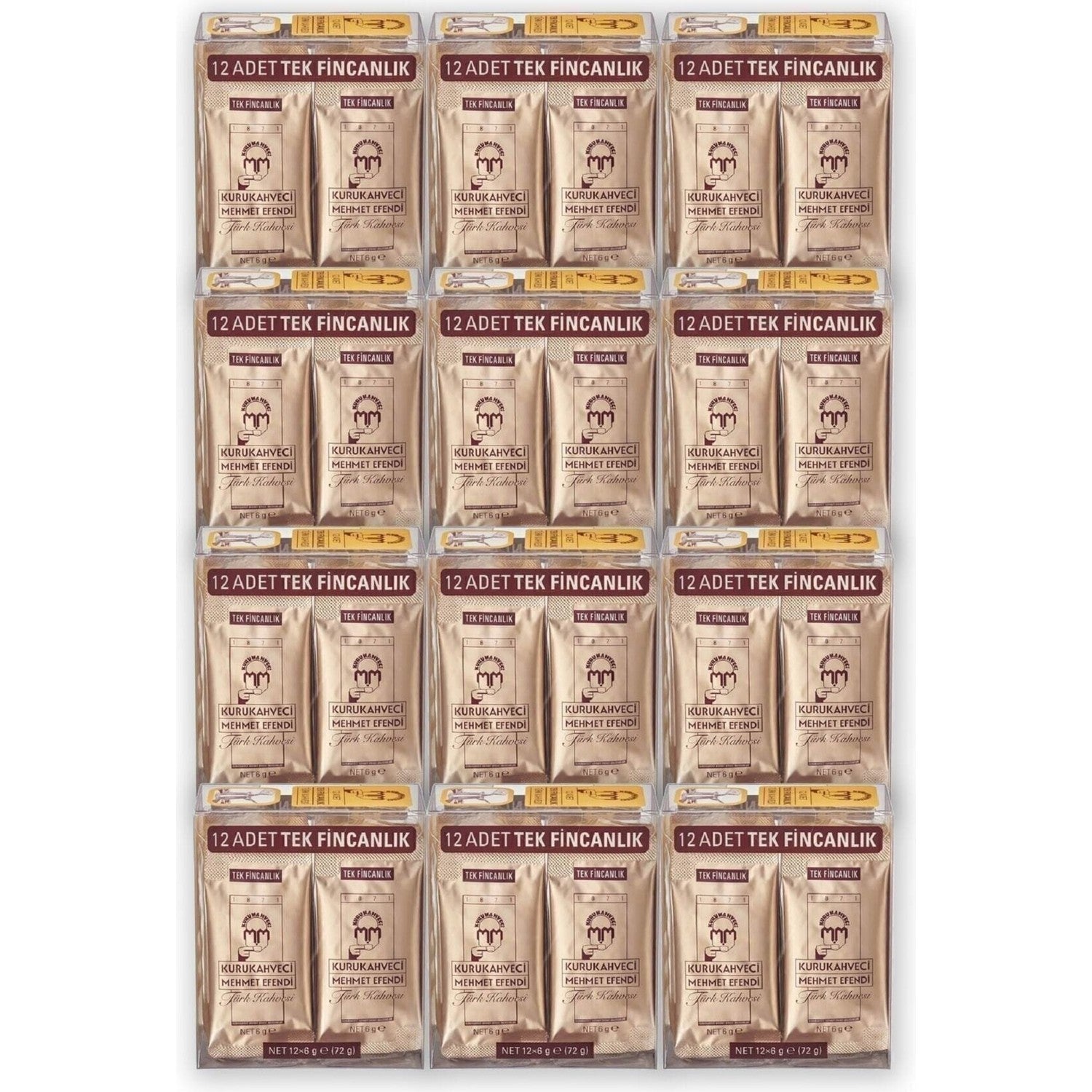 Kurukahveci Mehmet Efendi Turkish Coffee, 12-Pack Single-Serving Foil Packaging, 864g Plain Delicious Coffee - MALLTURK