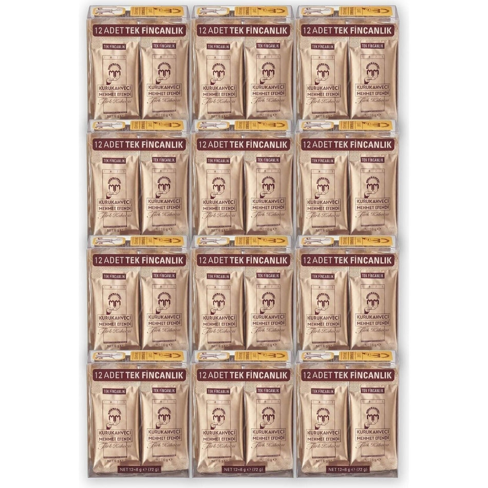 Kurukahveci Mehmet Efendi Turkish Coffee, 12-Pack Single-Serving Foil Packaging, 864g Plain Delicious Coffee - MALLTURK