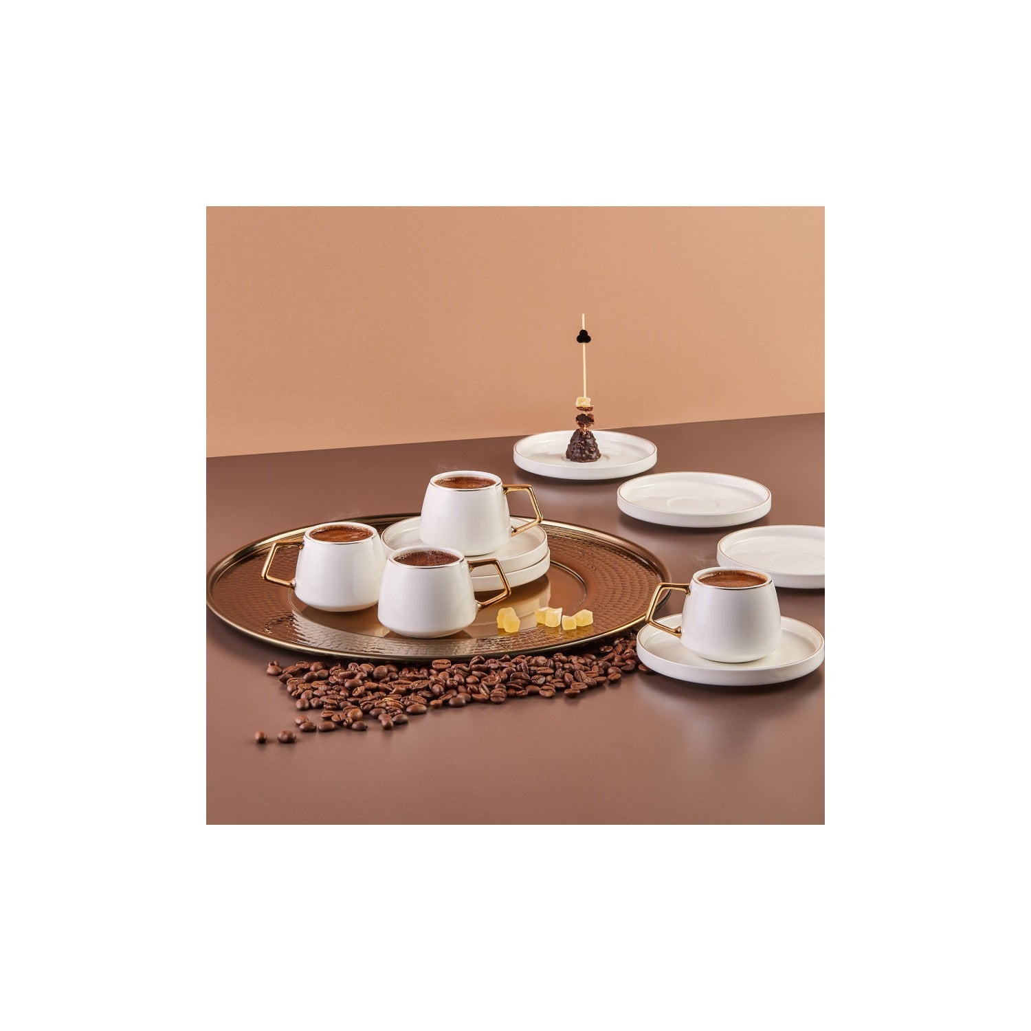 Karaca Saturn Gold Turkish Coffee Cup Set for 6, 100 ml - MALLTURK
