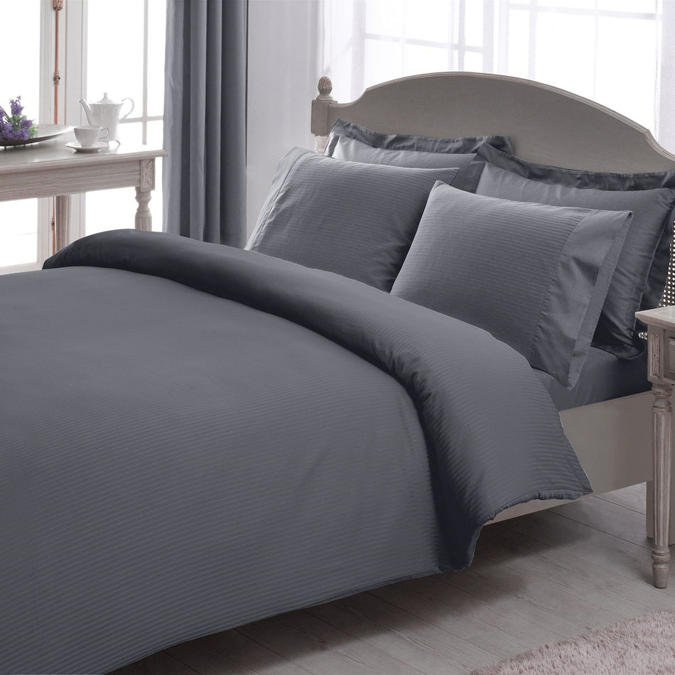 Tac Stripe Premium Basic King Size Duvet Cover Set Anthracite - MALLTURK