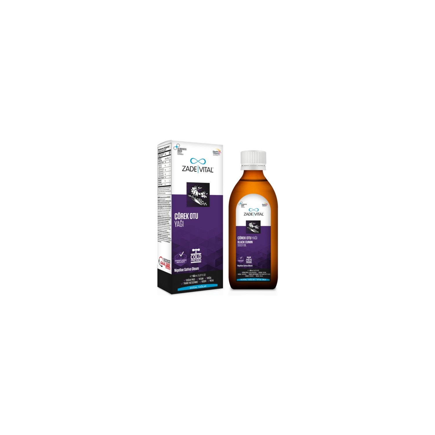 Zade Vital Black Seed Oil 150 ML Sivi Cam Sise Turkey Origin Dogal Yag Supplement - MALLTURK