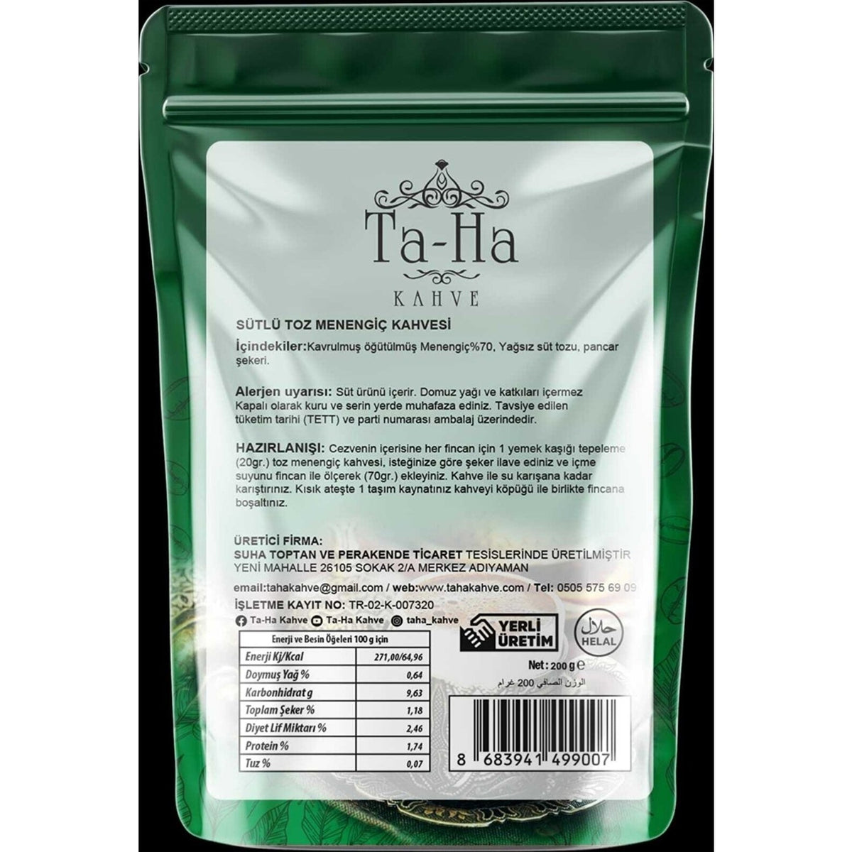 Ta-Ha Coffee Milk with Pistacia Terebinthus Coffee 6 x 200 gr - MALLTURK