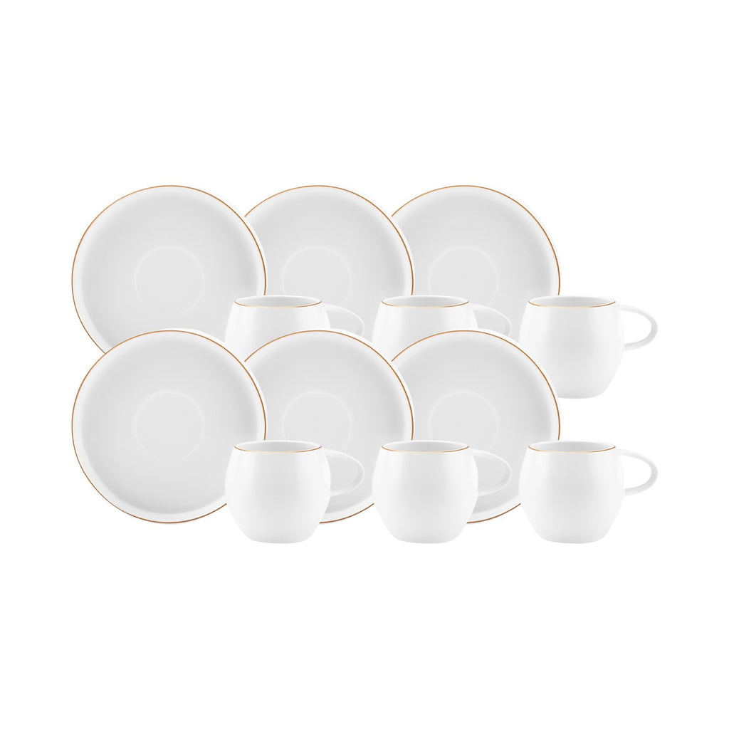 Karaca Sunset 12-Piece White Porcelain Turkish Coffee Cup Set for 6
