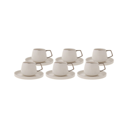 Karaca Saturn Platinum White Porcelain Turkish Coffee Cup Set for 6, 100 ml - MALLTURK