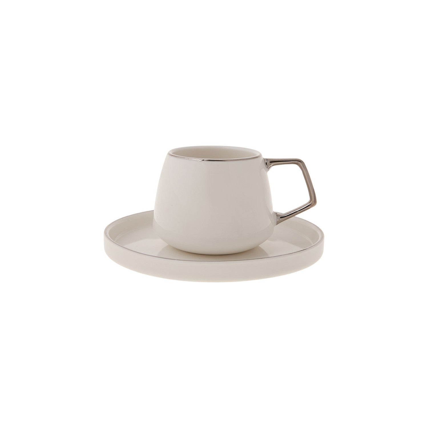 Karaca Saturn Platinum White Porcelain Turkish Coffee Cup Set for 6, 100 ml - MALLTURK
