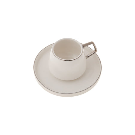 Karaca Saturn Platinum White Porcelain Turkish Coffee Cup Set for 6, 100 ml - MALLTURK