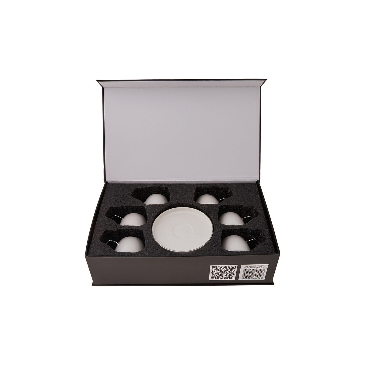Karaca Saturn Platinum White Porcelain Turkish Coffee Cup Set for 6, 100 ml - MALLTURK