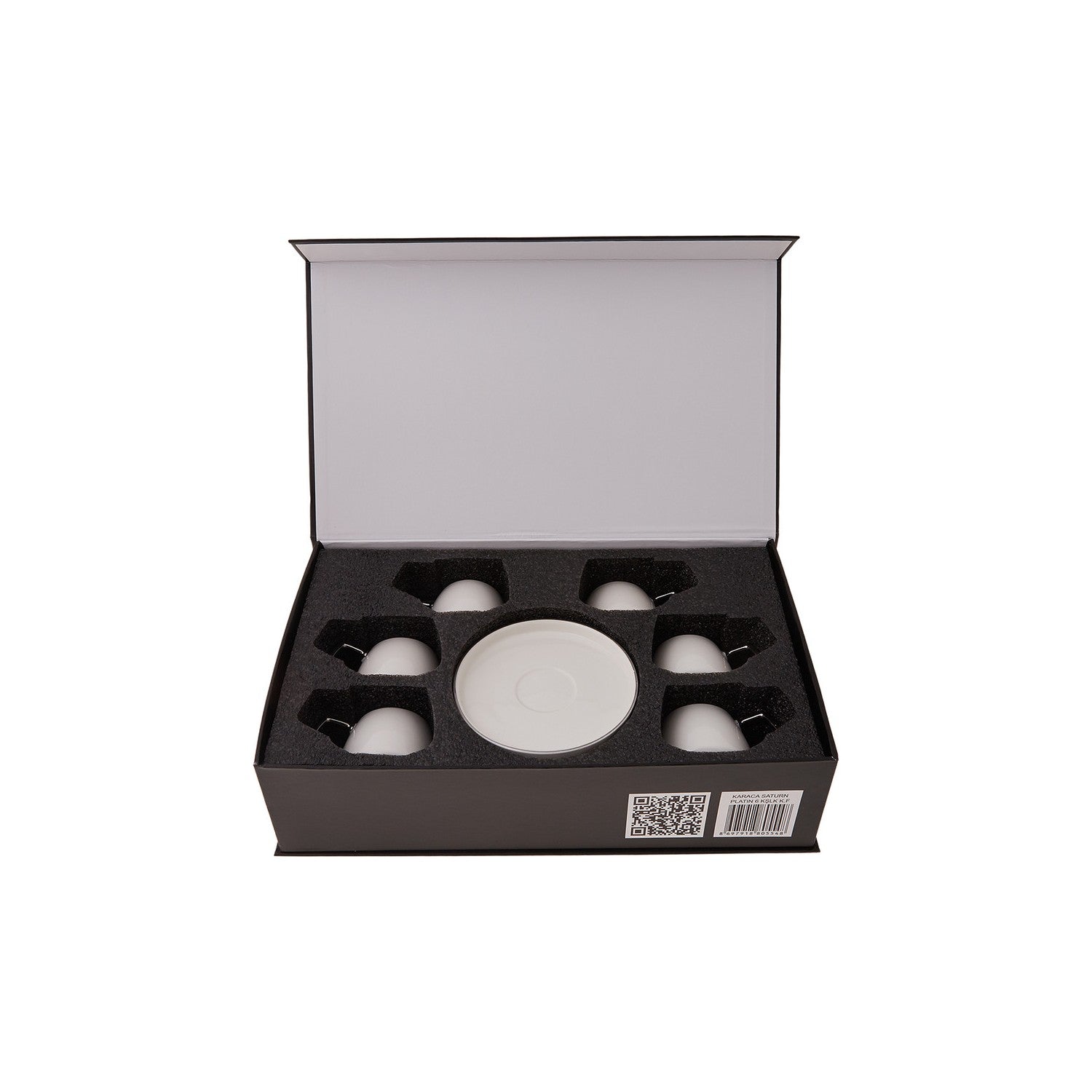 Karaca Saturn Platinum White Porcelain Turkish Coffee Cup Set for 6, 100 ml - MALLTURK