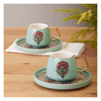Karaca Karena 4-Piece Blue Porcelain Turkish Coffee Cup Set for 2, 100 ml