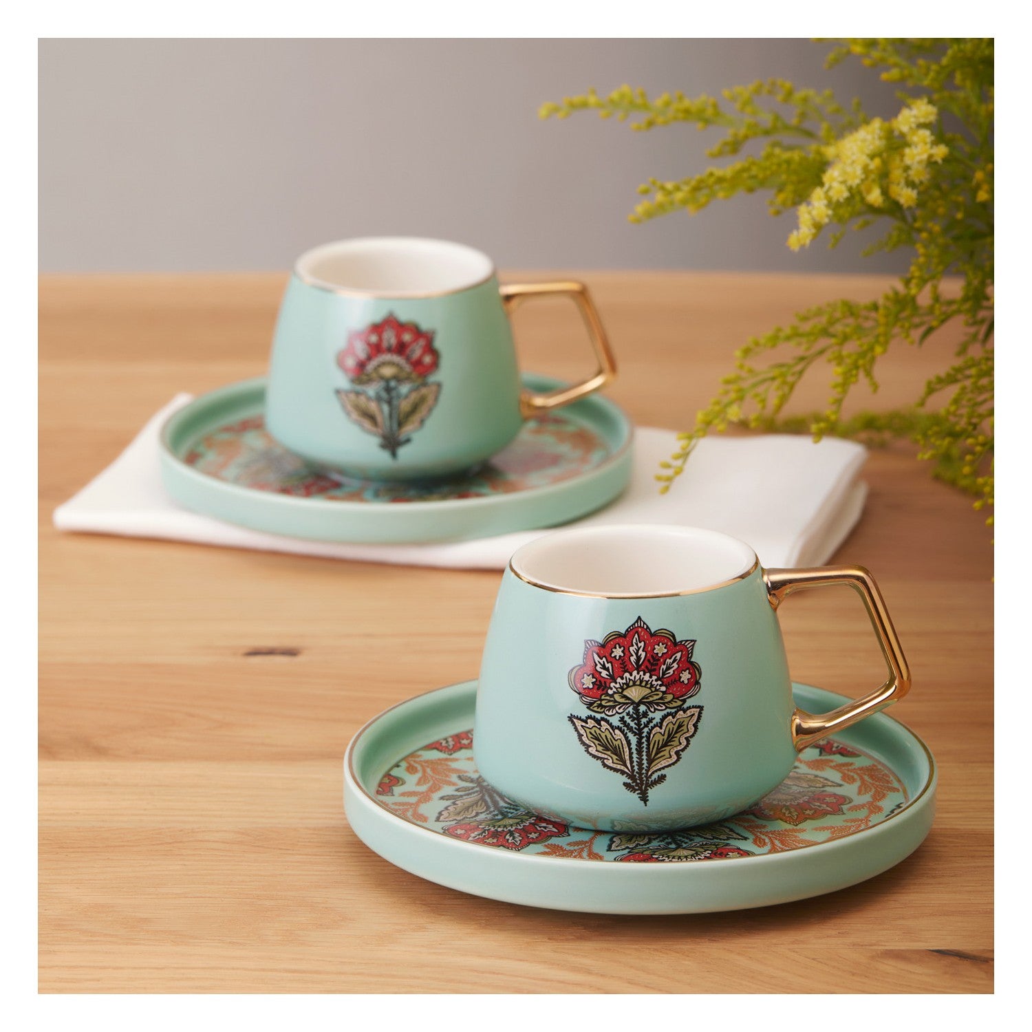 Karaca Karena 4-Piece Blue Porcelain Turkish Coffee Cup Set for 2, 100 ml - MALLTURK