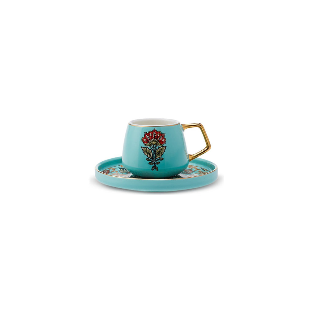 Karaca Karena 4-Piece Blue Porcelain Turkish Coffee Cup Set for 2, 100 ml