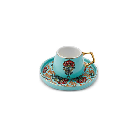 Karaca Karena 4-Piece Blue Porcelain Turkish Coffee Cup Set for 2, 100 ml - MALLTURK