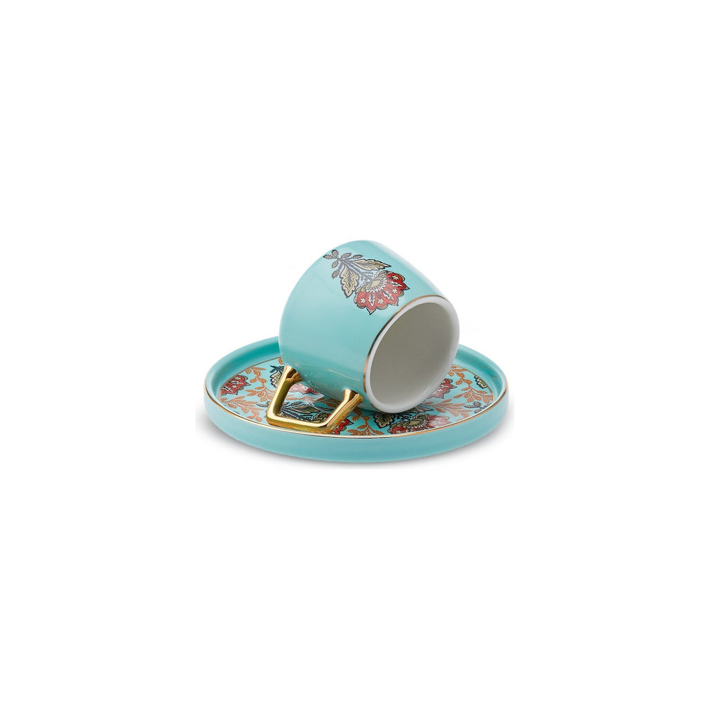 Karaca Karena 4-Piece Blue Porcelain Turkish Coffee Cup Set for 2, 100 ml