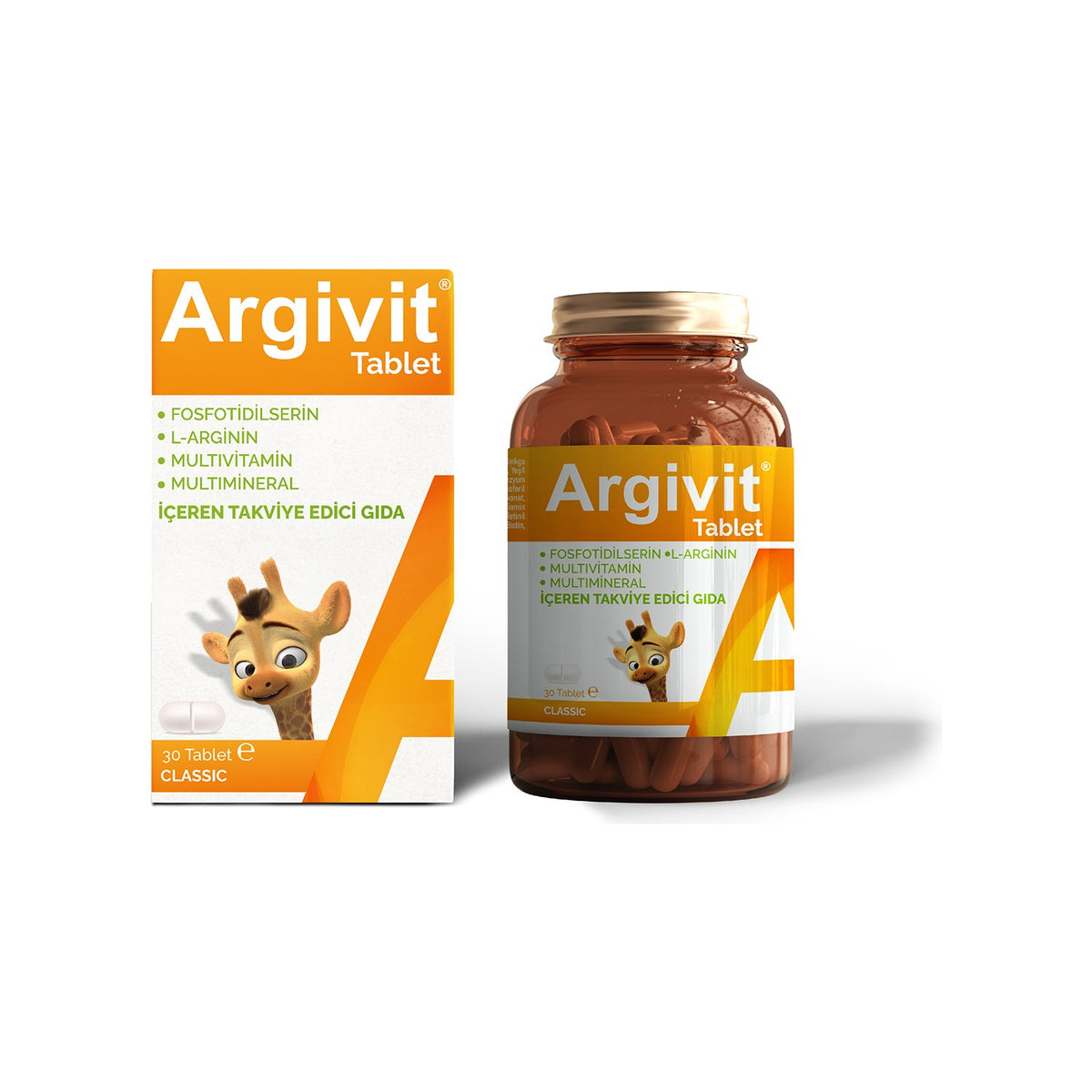 Argivit Classic Fosfotidilserin, L-Arjinin, Multivitamin and Multimineral with Tablet 30 Tablet - MALLTURK