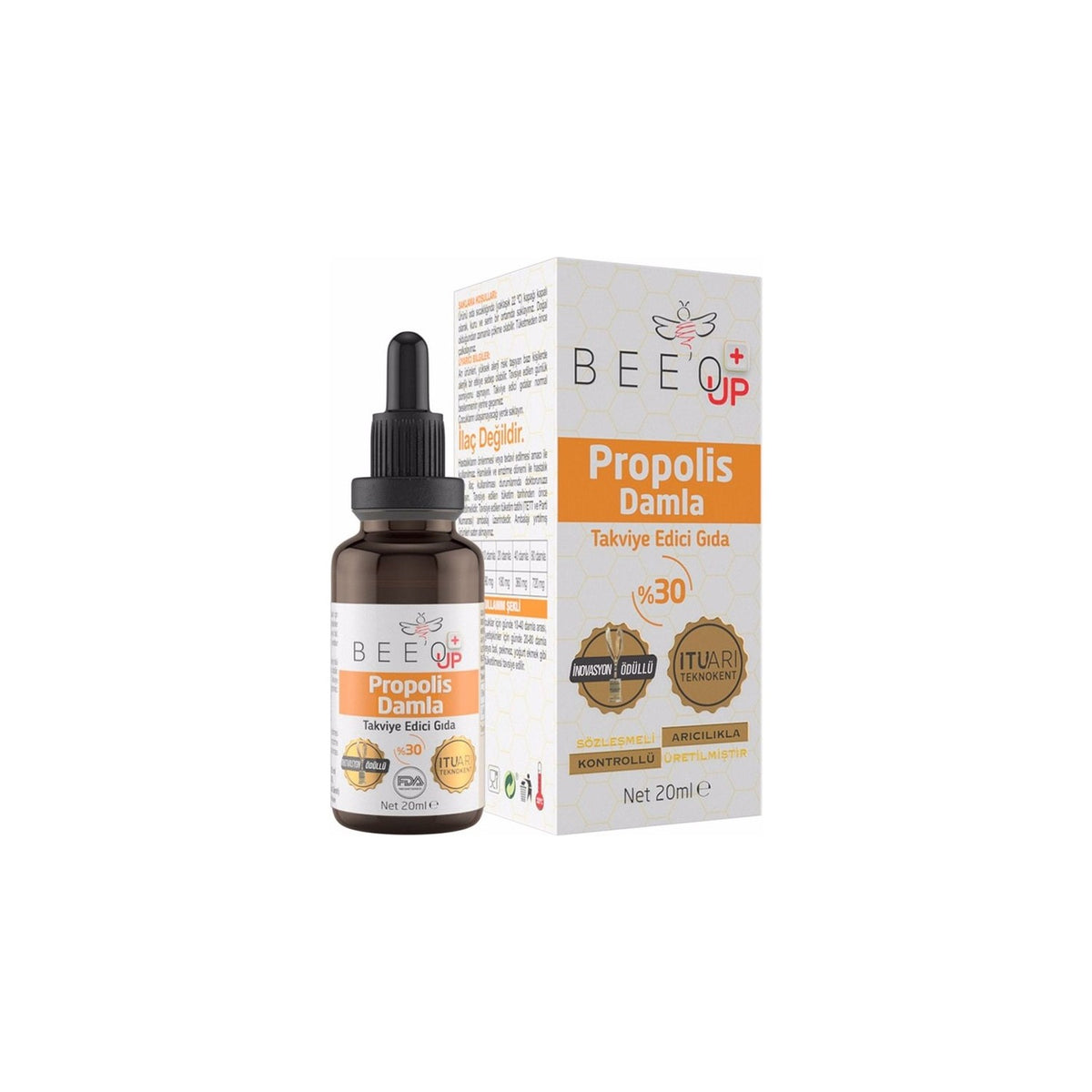 BEE'O Up 20 Ml Propolis Drops %30 Dietary Supplement For Made in Turkey Product