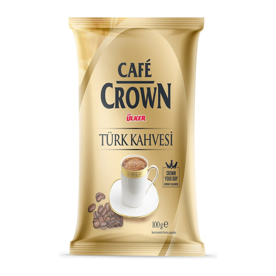 Cafe Crown Turkish Coffee, 12 Packs, 100g Plain, Fresh and Caffeinated with Flavoring - MALLTURK