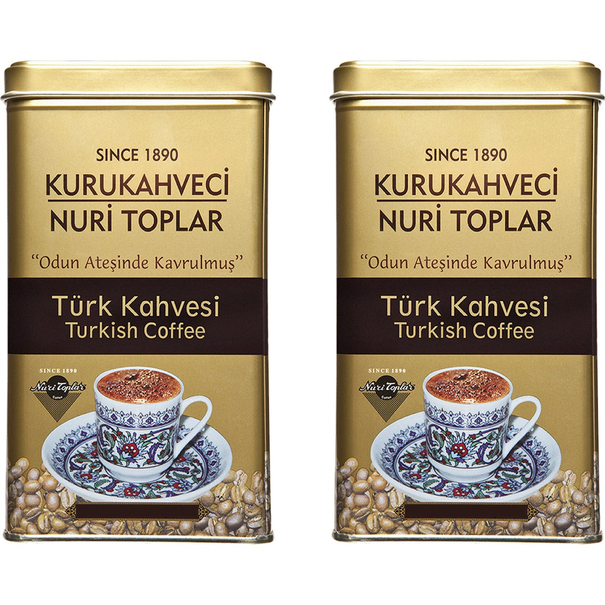 Nuri Toplar Turkish Coffee in Square Metal Cans, 2 x 300 gr - MALLTURK