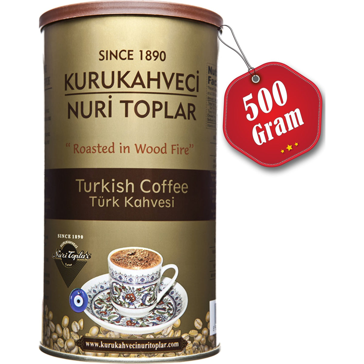 Nuri Toplar Turkish Coffee Round Metal Can 500 gr - MALLTURK