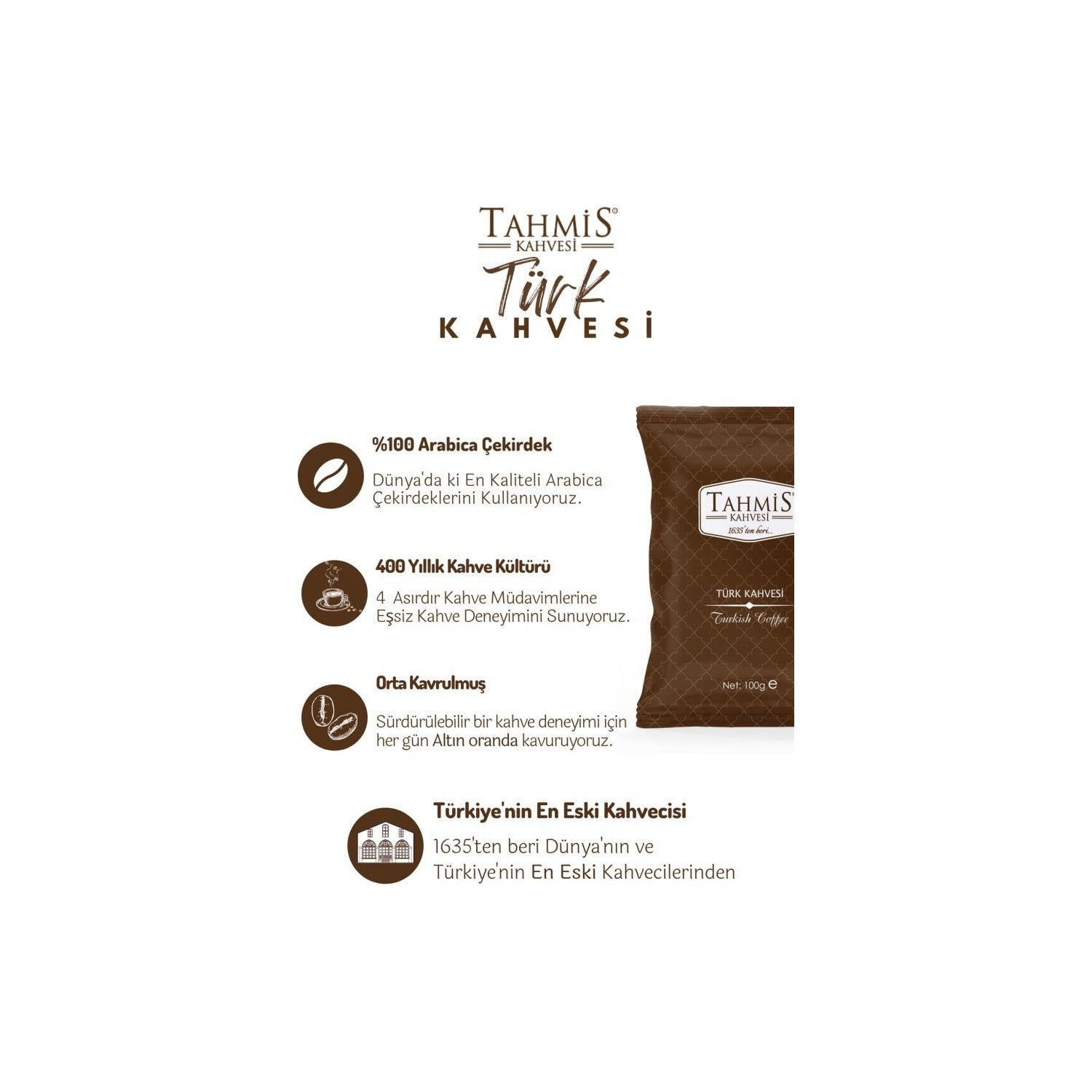Tahmis Turkish Coffee 100 gr 3-Pack Medium Roast Traditional Flavor Originating from Turkiye - MALLTURK