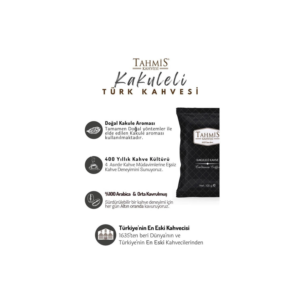 Tahmis Cardamom Turkish Coffee 3 x 100 gr - MALLTURK