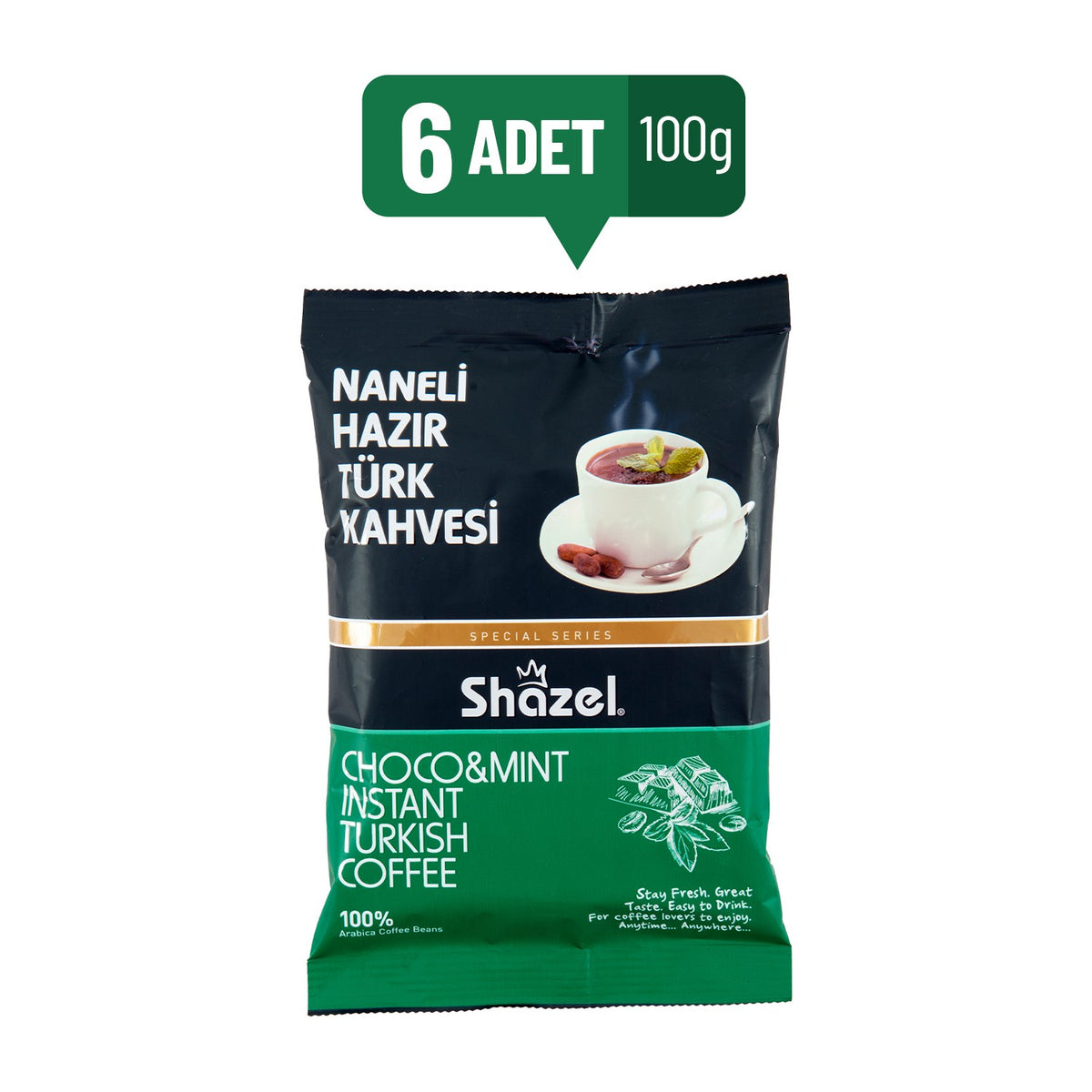 Shazel - Peppermint Flavored instant Turkish Coffee 100 gr x 6 - MALLTURK