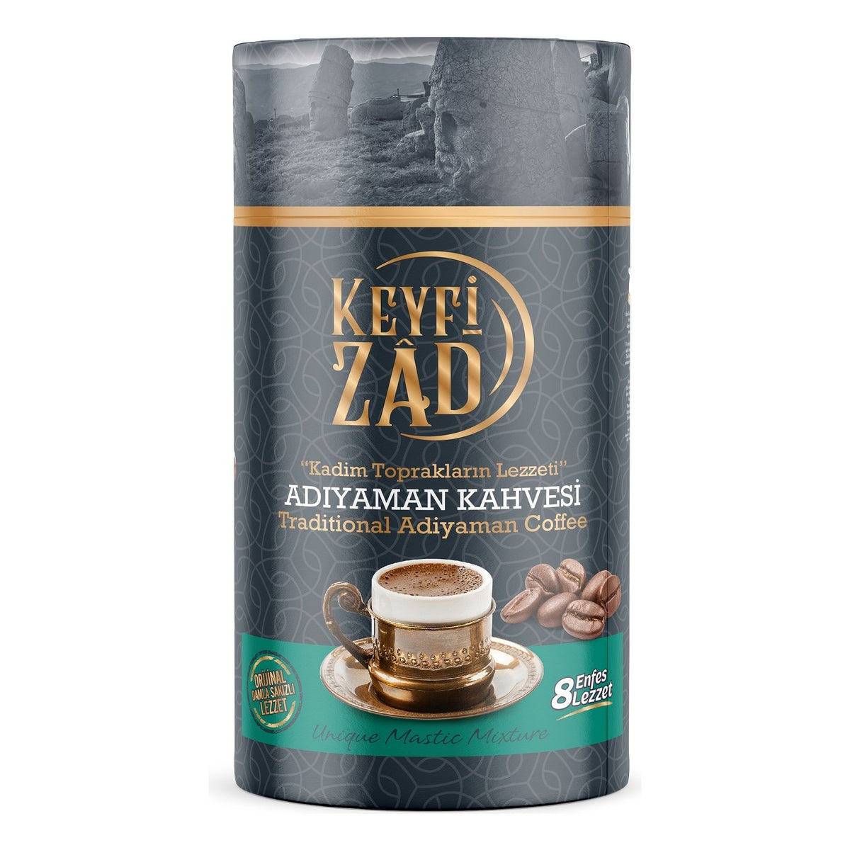 Keyfizad Adiyaman Coffee 8 Delicious Flavors Cylindrical Box 250 gr (Smooth Taste) - MALLTURK