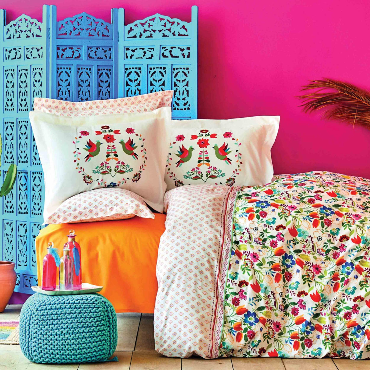 Karaca Home Parlin Fuchsia 100% Cotton Single Duvet Cover Set - MALLTURK