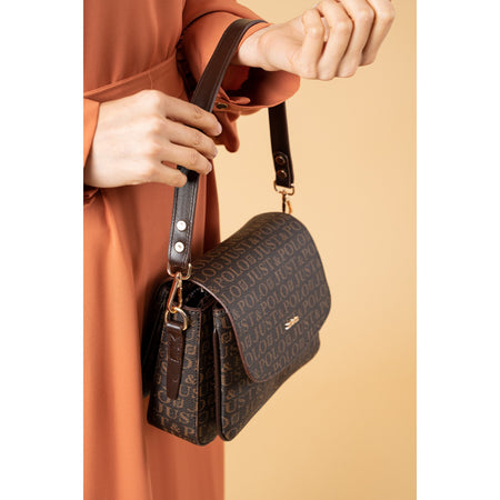 Just Polo Women's Two-Strap, Three-Compartment Shoulder and Crossbody Bag Dark Brown - MALLTURK