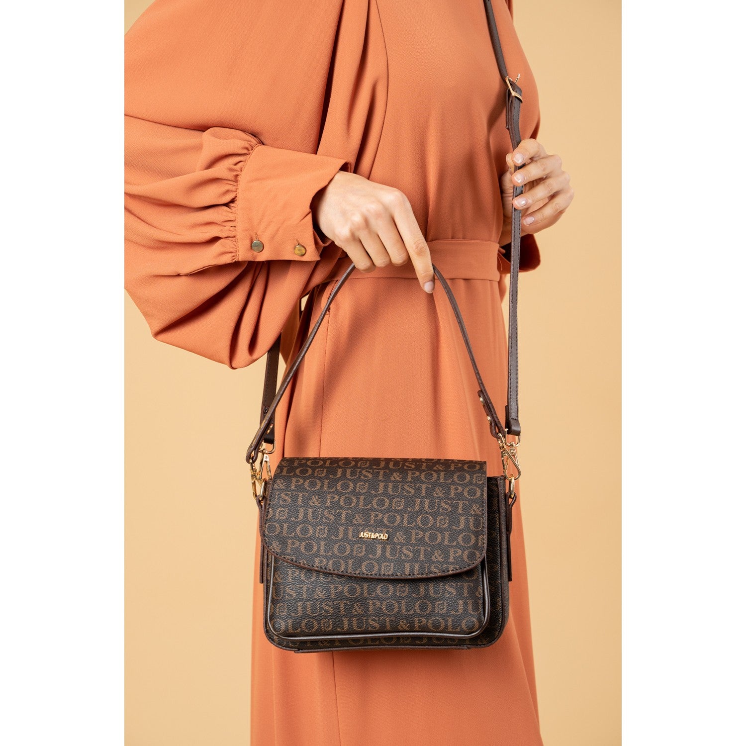 Just Polo Women's Two-Strap, Three-Compartment Shoulder and Crossbody Bag Dark Brown - MALLTURK