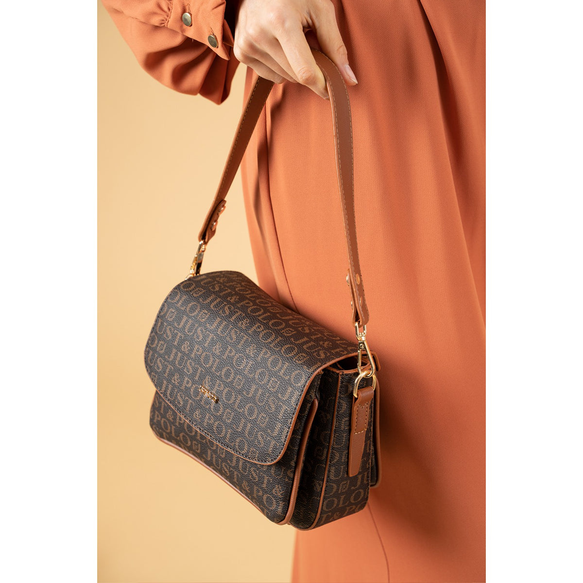 Just Polo Women's Two-Strap, Three-Compartment Shoulder and Crossbody Bag Brown - Tan - MALLTURK