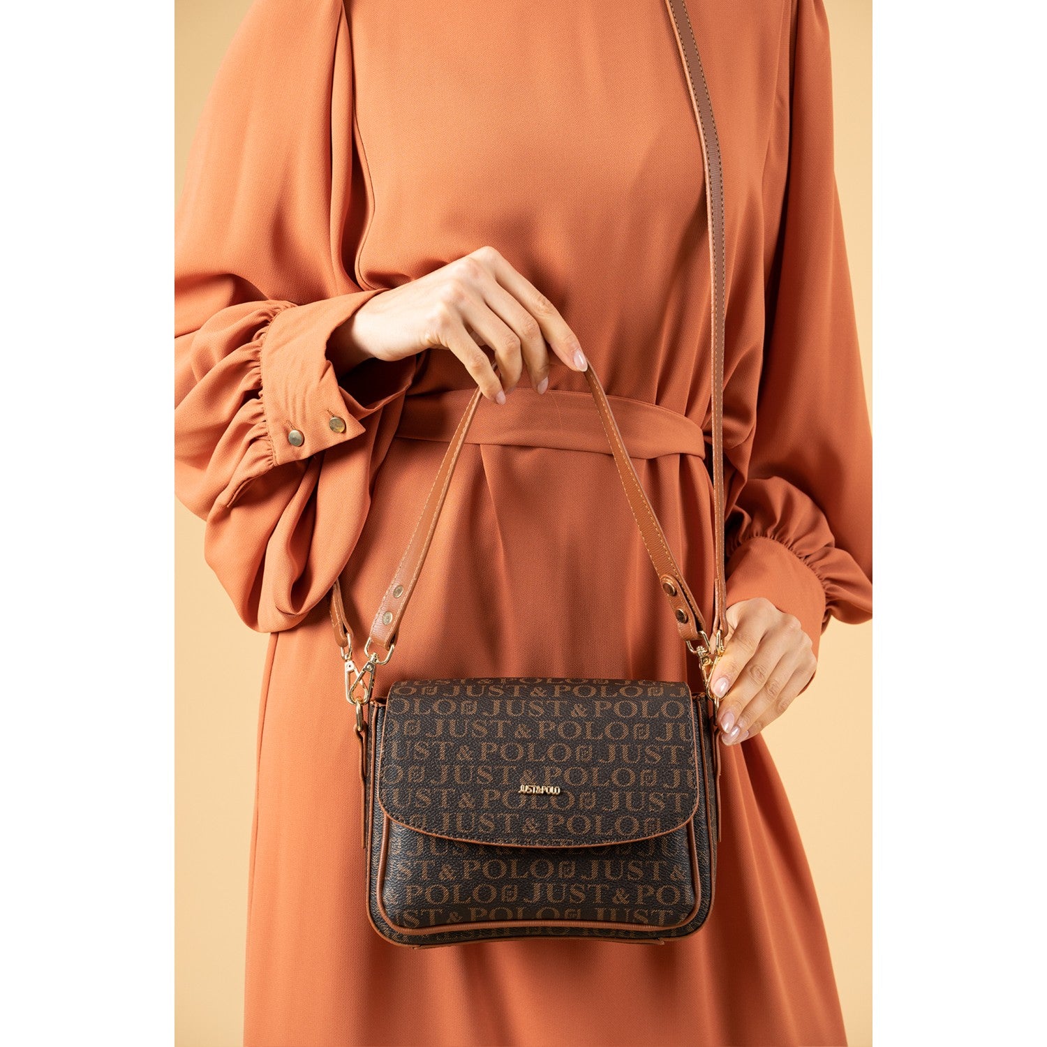 Just Polo Women's Two-Strap, Three-Compartment Shoulder and Crossbody Bag Brown - Tan - MALLTURK