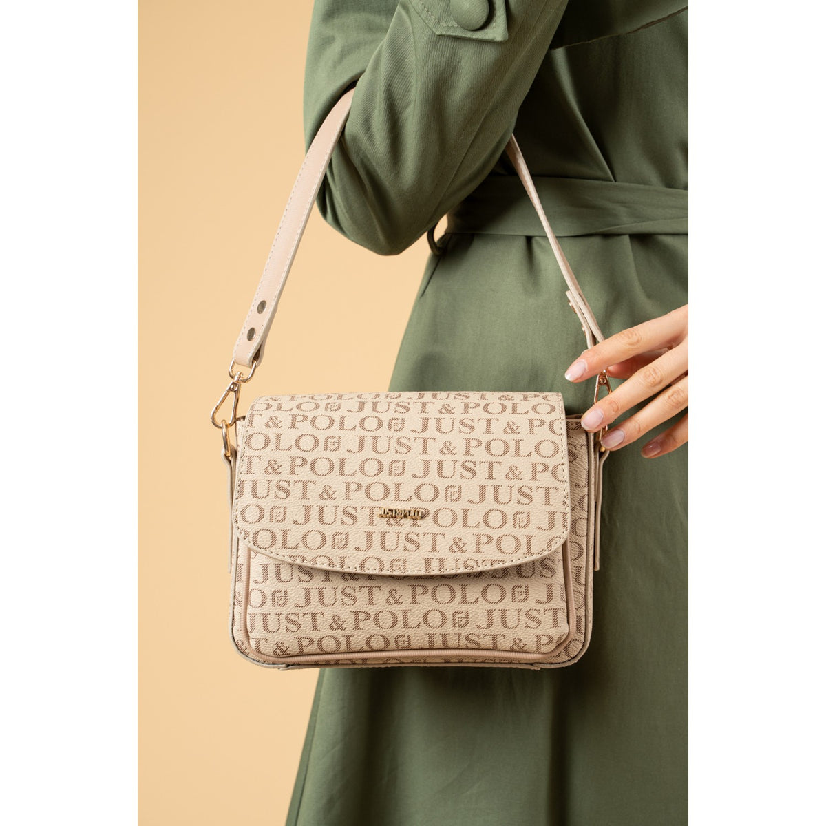 Just Polo Women's Two-Strap, Three-Compartment Shoulder and Crossbody Bag Beige - Sand - MALLTURK
