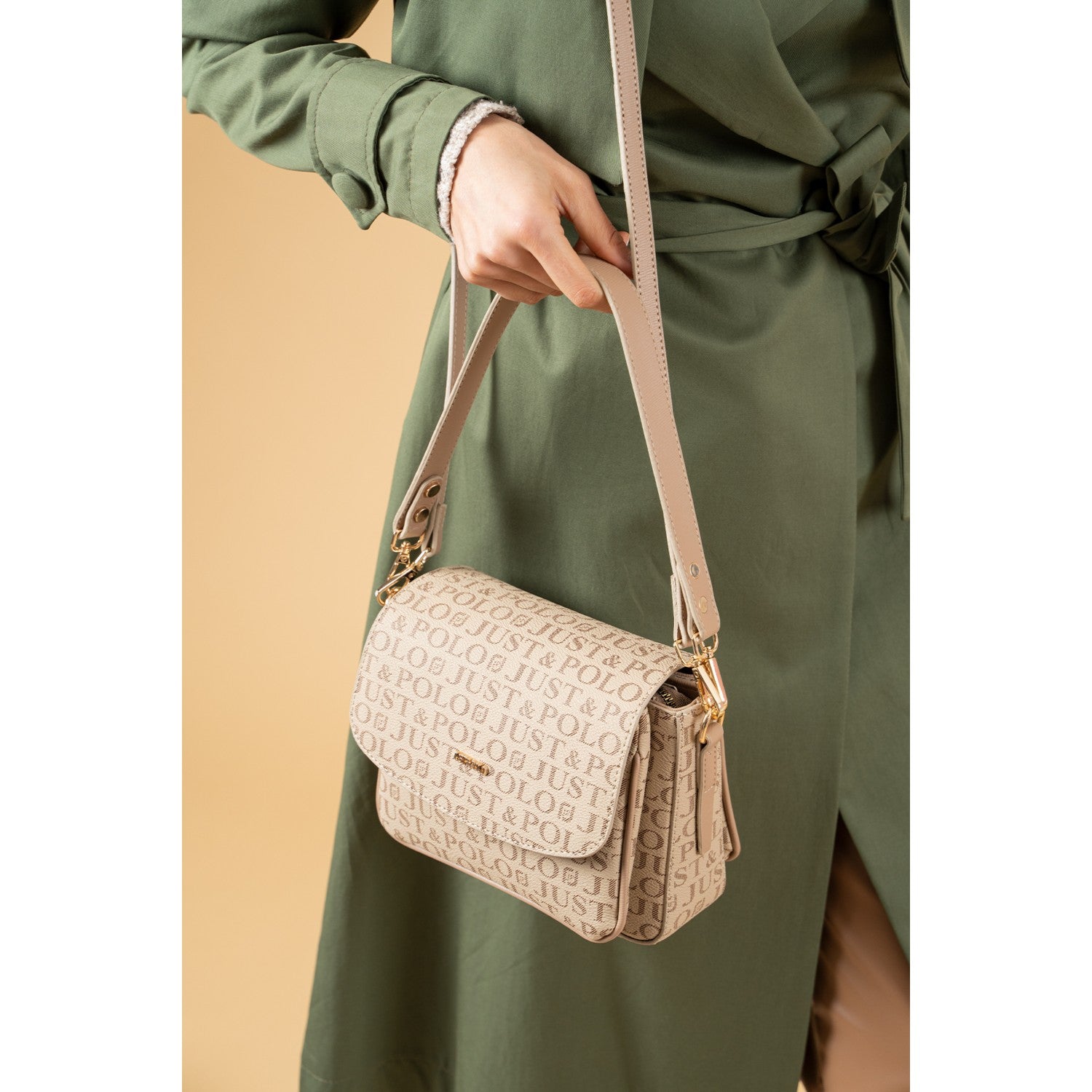 Just Polo Women's Two-Strap, Three-Compartment Shoulder and Crossbody Bag Beige - Sand - MALLTURK