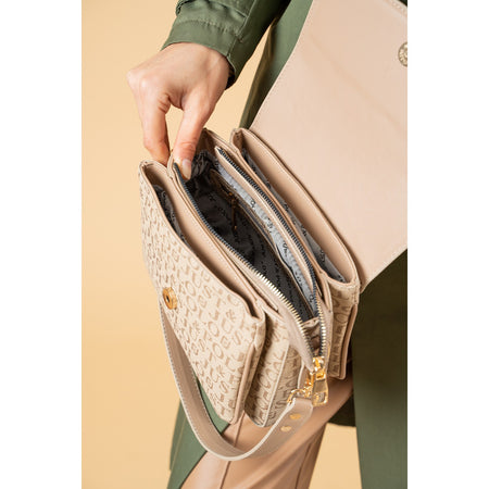 Just Polo Women's Two-Strap, Three-Compartment Shoulder and Crossbody Bag Beige - Sand - MALLTURK